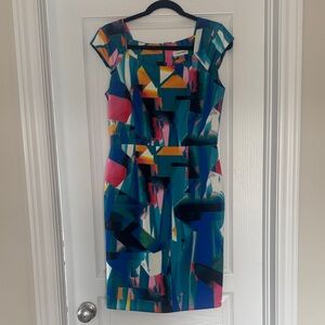 Calvin Klein Vibrant Abstract Sheath Dress - Teal Multi
